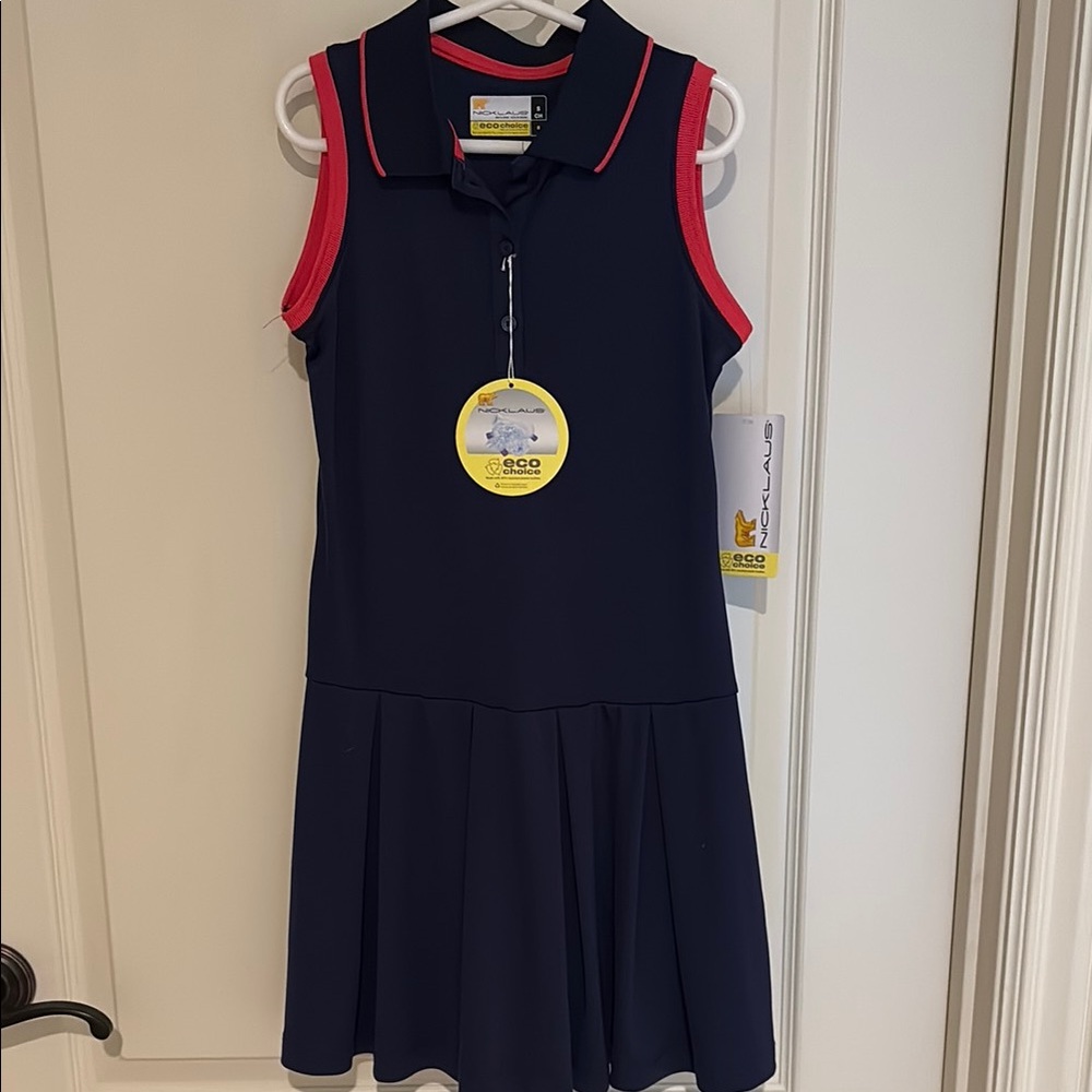 Girls Blue and Red Sleeveless Polo Collar Tennis Dress